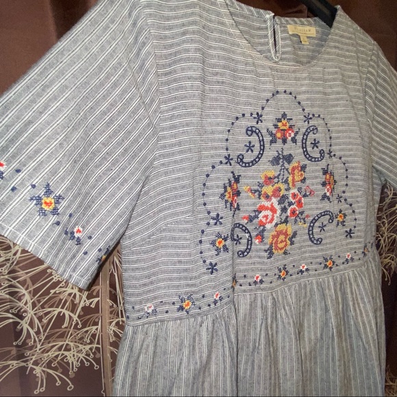 SOLD.  Polagram Midi Large L Dress Womens Country farmhouse farm Striped Lined - Picture 2 of 9